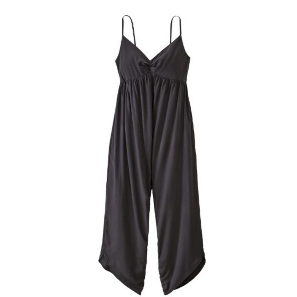Patagonia Worn Wear Tencel Lyocell Black Jumpsuit Wide Leg Tie Back Women's M‎